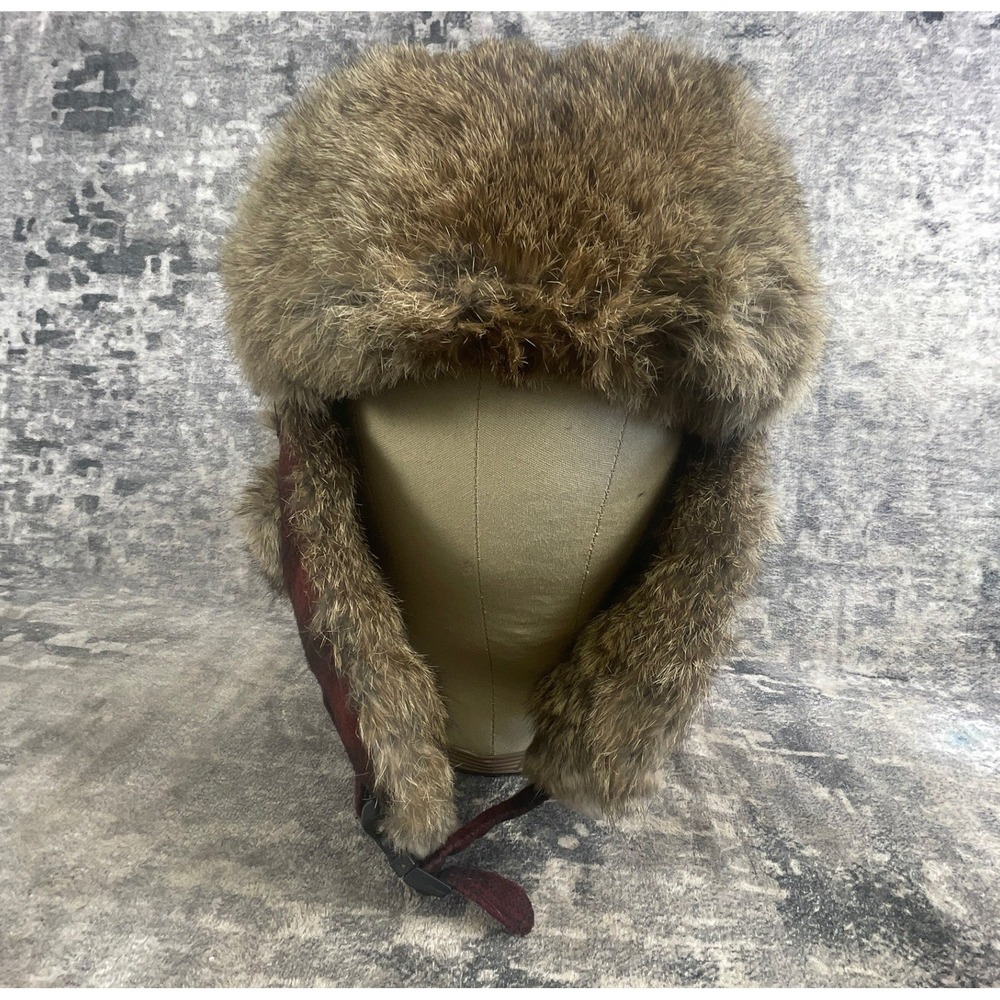 Woolrich Men XL Trapper Hat Plaid Red Black Rabbit Fur Winter Aviator Cap